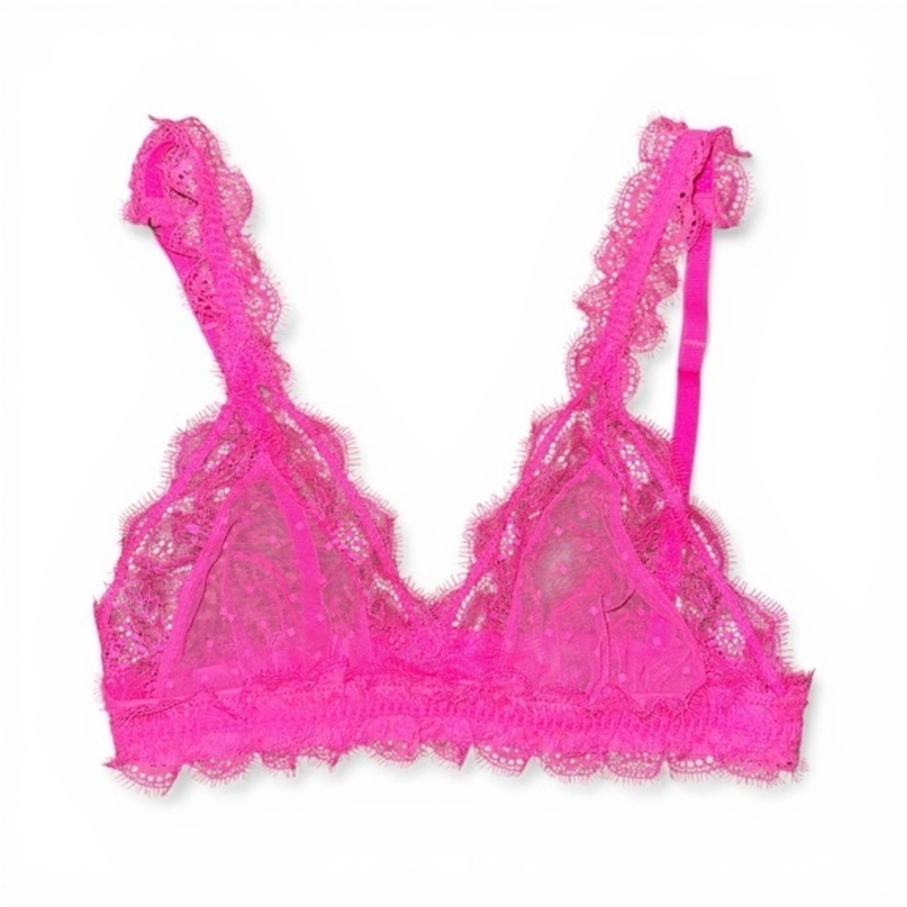 Love Stories XS-XXS Hot Pink Sheer Polka Dot Lace Bralette Feminine Lingerie